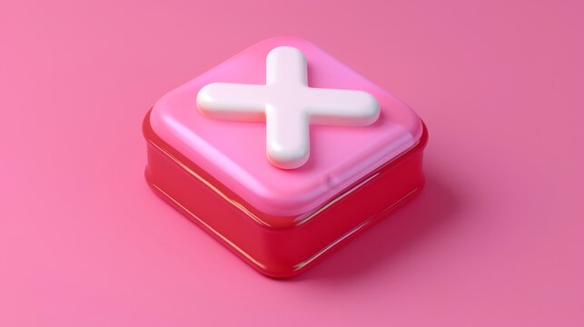 An isolated cross mark in 3D rendered style. An X symbol, an error message, a delete button, and a forbidden sign in a red square. Indicates forbidden, close page on pink background with cartoon