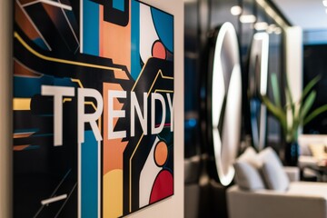 Poster - A sign that says trendy on it in a room, AI