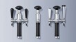 The illustrations depict realistic different shapes of beer taps with black handles. The stainless elements of the faucets are isolated on transparent backgrounds. This is a 3D modern illustration