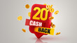 Cashback 20 percent icon isolated on the gray background. Cashback or money back label.