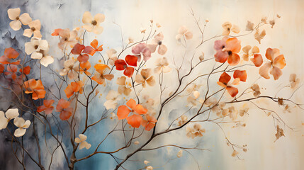 Fototapete - fall leaves floral print pattern abstract graphic poster background