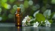 Fresh jasmine and jasmine essential oil withe green leaves background ai generative