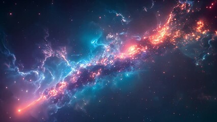Poster - a digital artwork showing a galaxy dominated by blue and orange hues, with stars scattered in the ba