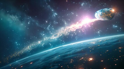 Poster - artists depiction of a faraway star shining brightly in the vast expanse of space, surrounded by dar