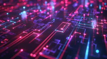 Poster - Glowing neon lines on dark tech background, perfect for cyberpunk-themed designs and futuristic concepts.