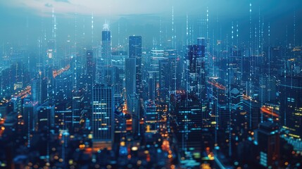 Poster - Futuristic cityscape backdrop, ideal for tech companies and innovation-driven ad campaigns.
