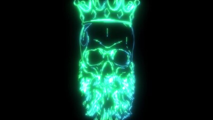 Sticker - neon animation of king skull with beard