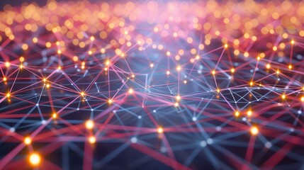 Poster - abstract network of interconnected lines and nodes, representing global communication and connectivi
