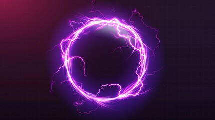 Poster - An illustration of a realistic bolt circle with lightning explosion modern effect. A power ball discharge with electricity. An isolated neon thunderstorm blast element with transparent sparks. An
