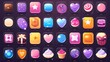 © Mark - Icon and button modern cartoon design set for UI game interface with candy match. Illustration of glossy menu kit for mobile puzzle game. Food and chocolate 2d frame assets template with loading