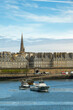 View of Saint-Malo with the port and the historic walled city in the background,  Ille-et-Vilaine, Brittany, France