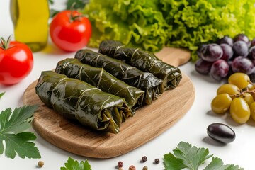 Mediterranean stuffed grape leaves photo on white isolated background