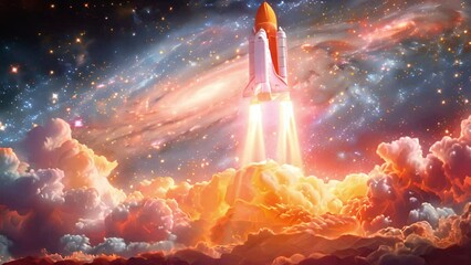 Poster - a space shuttle navigates through a galaxy teeming with stars, showcasing the vastness and wonder of