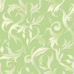 Wall Mural - Elegant Green Floral Wallpaper Design with Swirling Leaves