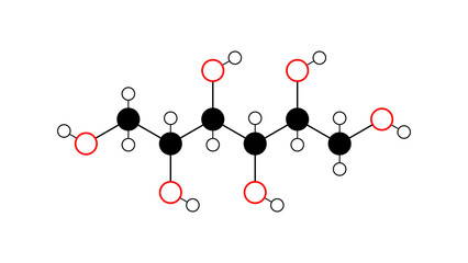 sorbitol molecule, structural chemical formula, ball-and-stick model, isolated image e420