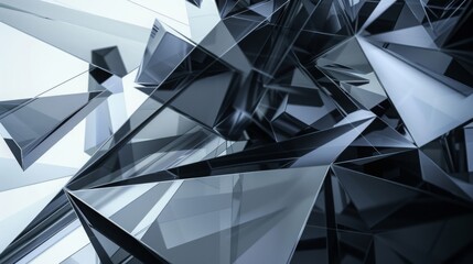 Fototapete - A close-up view of intersecting, sharp geometric shapes with a monochromatic color scheme creates a modern abstract pattern.