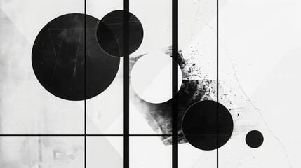 Fototapete - Monochrome abstract artwork featuring various sized circles on a canvas.