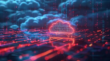 Wall Mural - Illustration of a secure cloud computing environment with data encryption