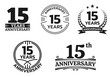 15 years icon or logo set. 15th anniversary celebrating sign or stamp. Jubilee, birthday celebration design element. Vector illustration.