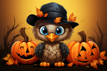 Wall Mural - Cute Illustration of a Little Halloween Themed Bird