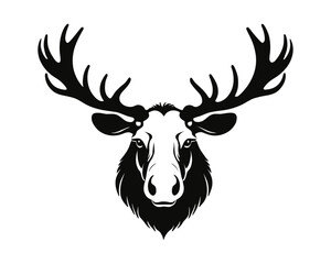 silhouette of a moose head isolated in white background. Elk head. Reindeer head. Wild animal. Hunting logo. vector illustration clip art.