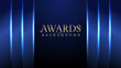 © ALLuxury - Dark blue luxury awards graphics background with light neon elegant shine spotlight effects. Premium corporate abstract design template. Banner certificate dynamic shape.