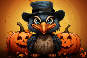 Wall Mural - Cute Illustration of a Little Halloween Themed Bird