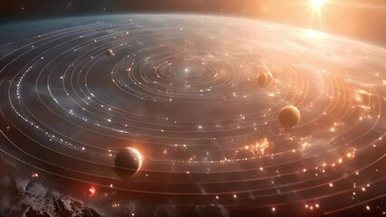 Poster - an artists visualization of planets, moons, and stars in the vast expanses of outer space.