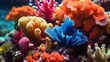 A vibrant sponge nestled among colorful coral in a bustling underwater reef