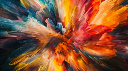 Fototapete - An abstract painting featuring vibrant swirls of multicolored paint overlapping and blending on canvas.