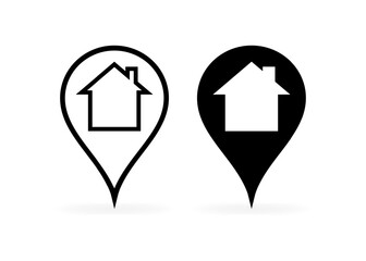 Poster - Home location point icons. Home point. Linear and silhouette style. Vector icons