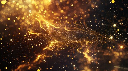 Poster - A captivating image of golden particles and stardust forming intricate patterns and shapes, reminiscent of celestial constellations.