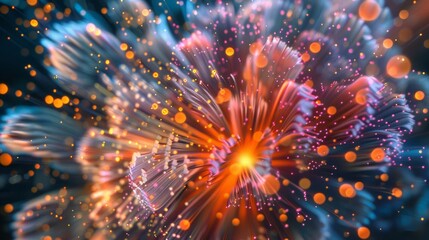 Poster - A close-up photorealistic explosion of colorful fireworks, capturing the intricate details of the bursting flowers and the vibrant trails of light.