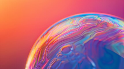 Wall Mural - A close-up shot of a soap bubble, its iridescent surface shimmering with a rainbow of colors. The bubble's thin membrane reflects the surrounding light, creating a mesmerizing gradient effect.