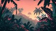 Jungle flat design side view, adventure theme, animation, Complementary Color Scheme