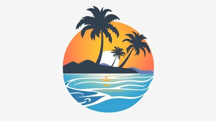 Wall Mural - Tropical island with palm trees and sea at sunset