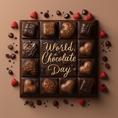 Wall Mural - a box of chocolates on brown background. AI generate illustration