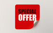 Red vector sticker and text Special Offer. Isolated graphic element.
