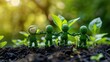 © Suparak - Little green people holding hands in a green park Environmental team for agriculture