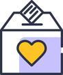 Ballot vote box with heart shape icon and paper card, outline graphic design