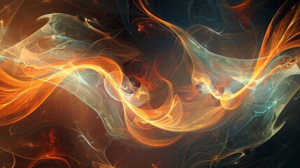 Fototapete - Vibrant orange and blue swirls created using computer graphics, showcasing a dynamic and colorful abstract composition.