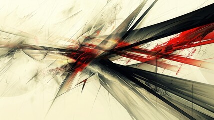 Aufkleber - An abstract painting featuring bold red and black lines creating a dynamic and modern composition.