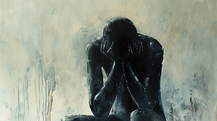 solitary figure sitting or standing in the center of the image, representing the isolating nature of