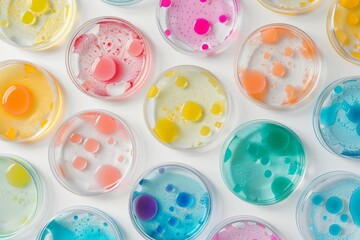 Wall Mural - minimalist abstract petri dishes with colorful bacterial colonies scientific laboratory concept