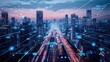 © InfiniteFlow - Smart city with connecting network and internet of things digital graphics over the skyline AIG41