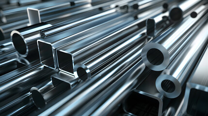 Heap of aluminium bar in aluminum profiles factory.Billets of aluminium