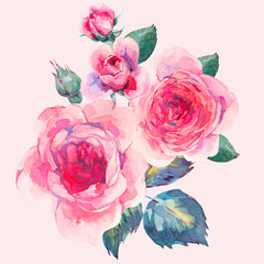Leinwandbilder - Watercolor Vintage Botanical Garden Roses Greeting Card