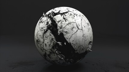 Wall Mural - a captivating 3d render showcases abstract art featuring a damaged black and white sphere resembling