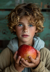 Sticker - Young boy holds apple in his hands