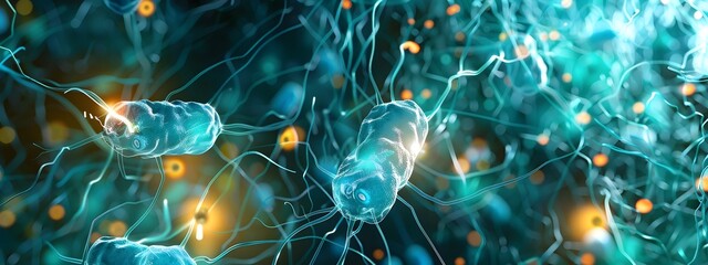 Poster - Bacterial Communication Network Visualization Showcasing Quorum Sensing Signaling Pathways and